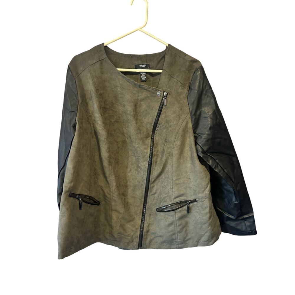 Alfani woman asymmetrical military brown pleather jacket women's size 2x NEW